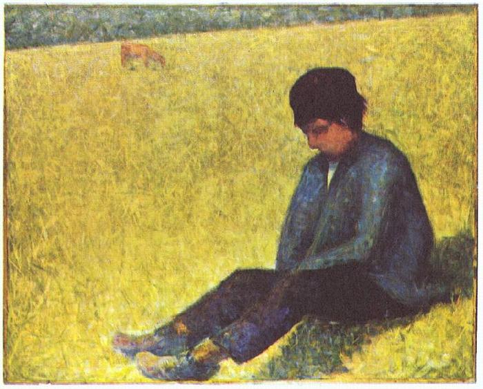 Georges Seurat Auf einer Wiese sitzender Knabe